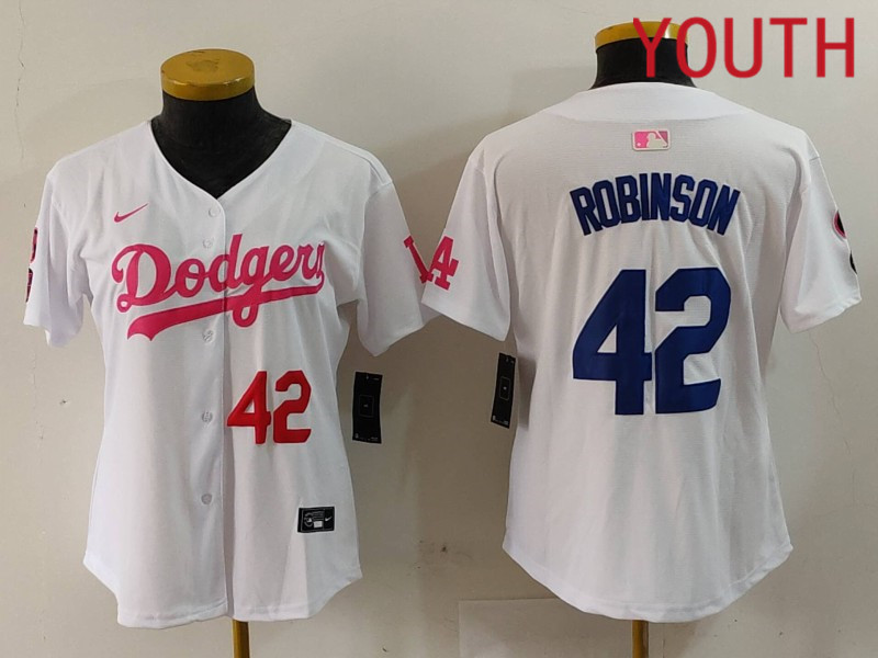 Youth Los Angeles Dodgers #42 Robinson White joint name 2024 Nike MLB Jersey style 9124->youth nfl jersey->Youth Jersey